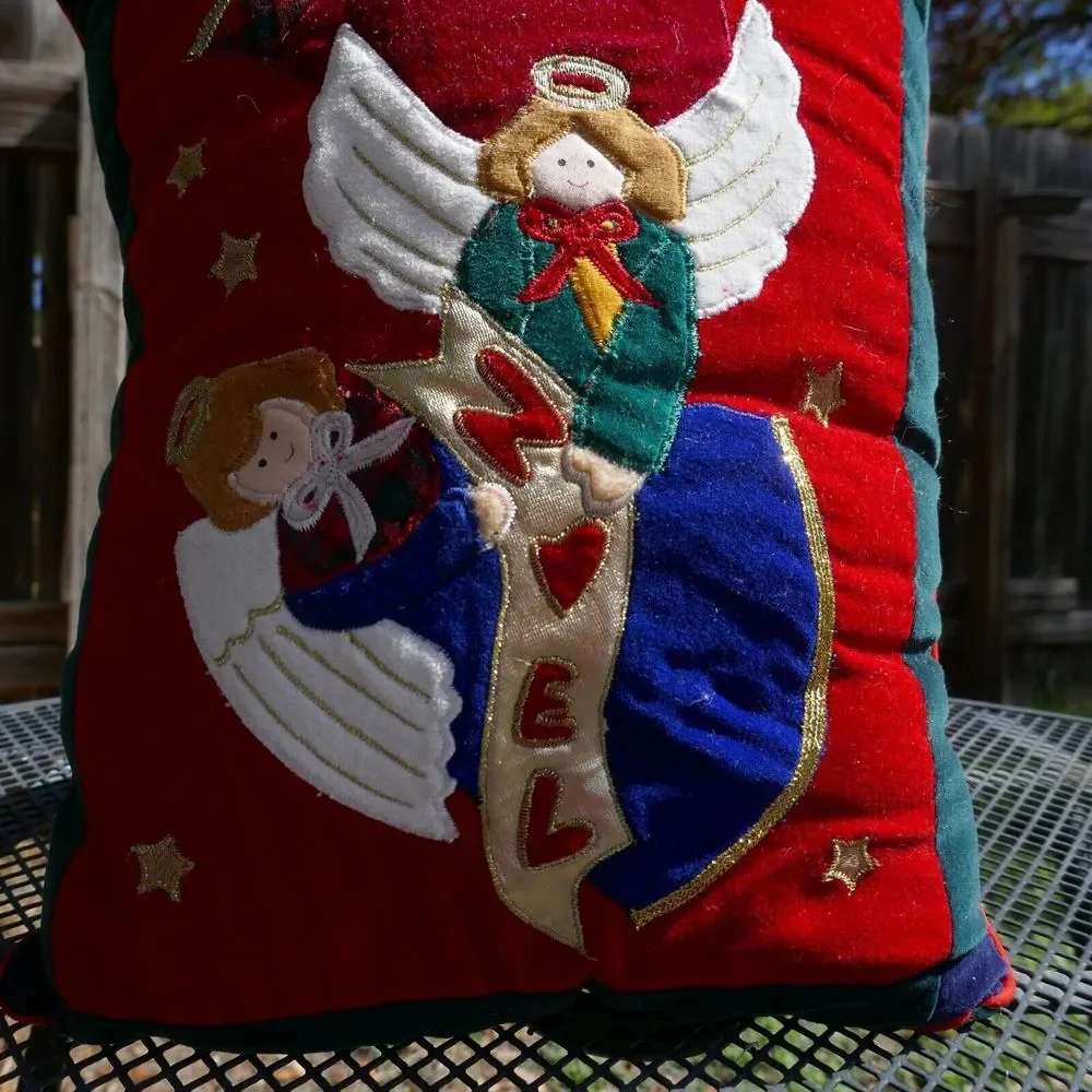 Velveteen Decorative Christmas Pillow Angel Noel Hanging Rectangle